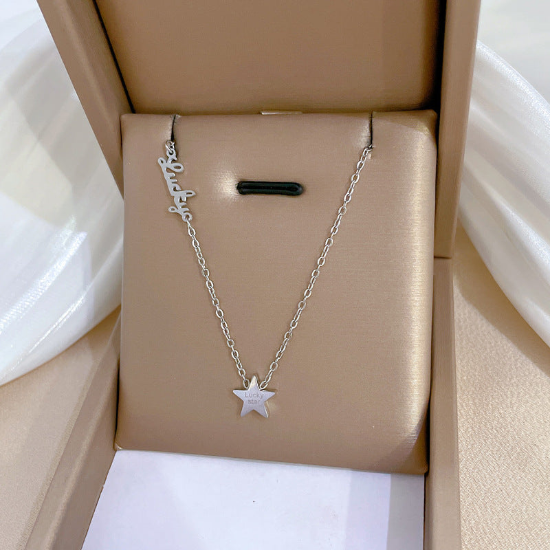 Minimalist Titanium Steel Star Pendant Collar Chain Floral Style Unisex Necklace