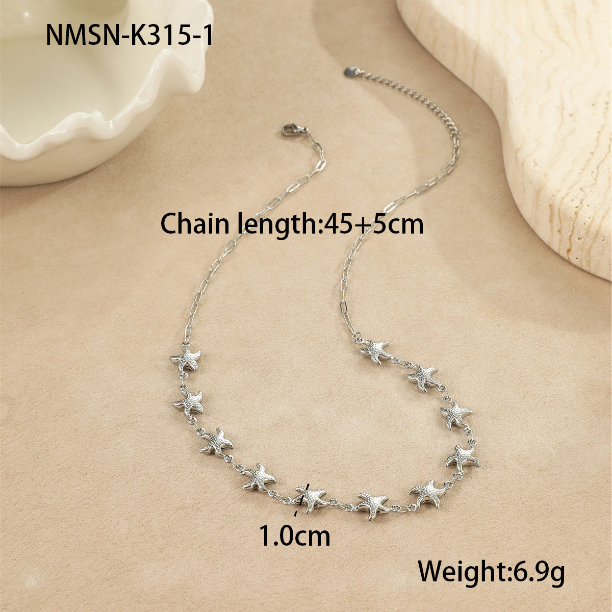 Collar con colgante de estrella de mar y concha marina minimalista de moda en acero inoxidable con acabado chapado para mujer