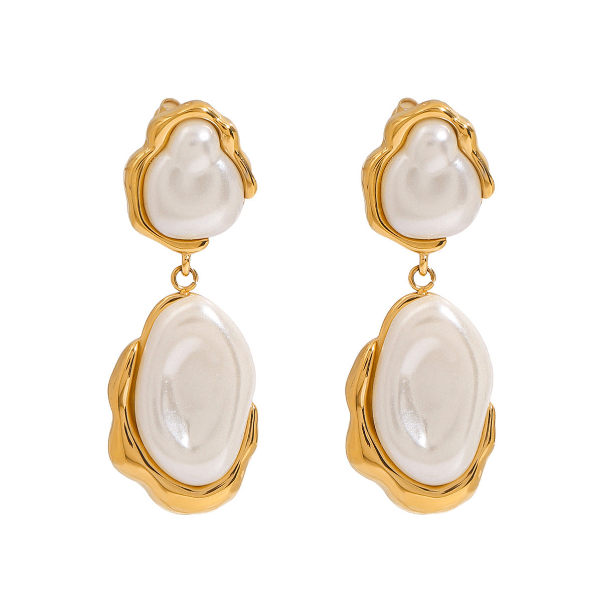 Elegant Geometric Pearl Inlay Plated Stainless Steel Earrings for Women