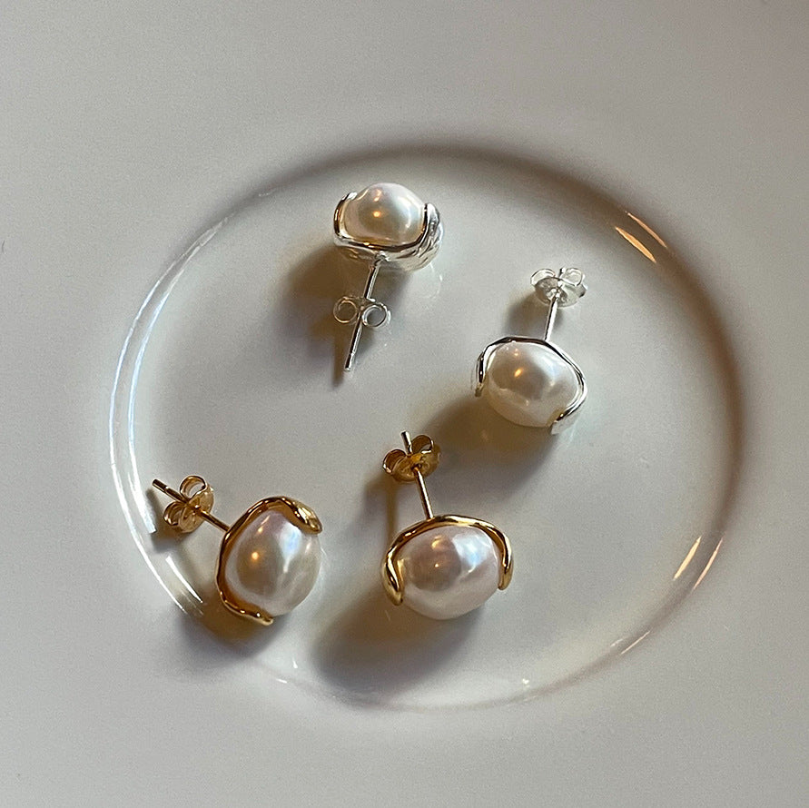 Orecchini da donna minimalisti in argento Sterling 925 a forma di goccia d'acqua con intarsio di perle