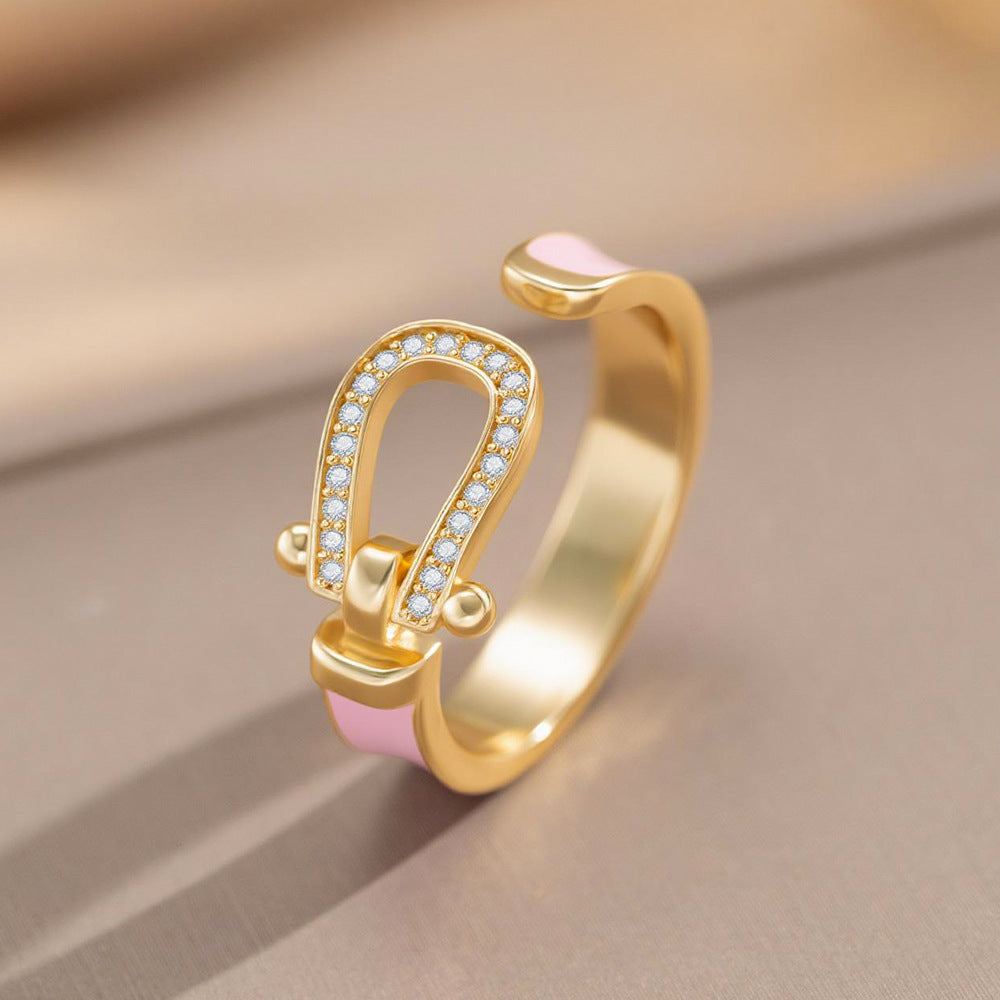 Fashion Luxury Geometric Irregular Enamel Zircon 18K Gold Plated PVD Copper Open Ring for Unisex
