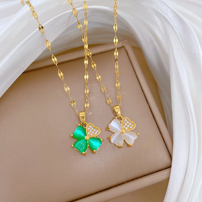 Minimalist Sweet Geometric Gold Plated Cubic Zirconia Inlay Titanium Steel Necklace for Unisex