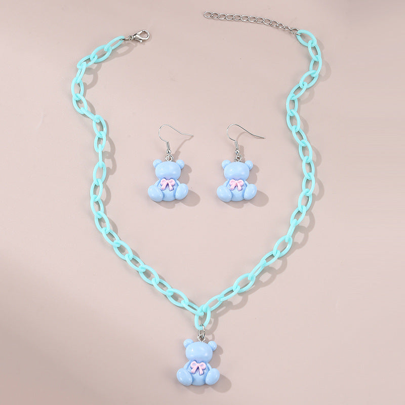 Set di collana con ciondolo a orso primaverile e floreale per bambini in resina con catena regolabile