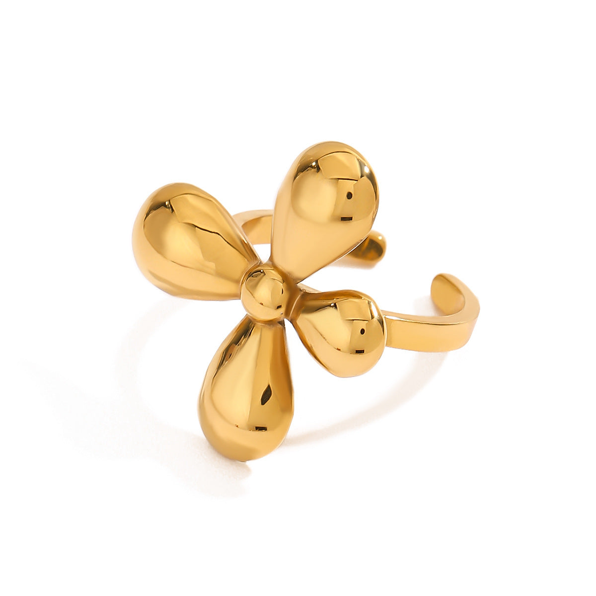 Minimalist Geometric Floral Plated Stainless Steel Ring for Women