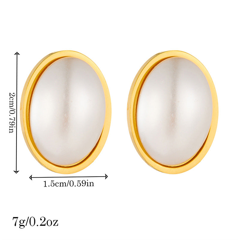 Pendientes de acero inoxidable bañados, con perlas ovaladas, de estilo geométrico, minimalistas e inspirados en lo vintage para mujer