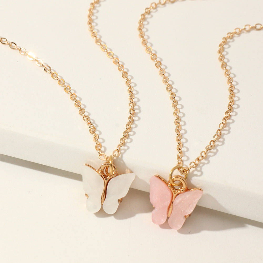 Conjunto de collar con colgante de mariposa minimalista para niñas, cadena de caja de aleación con detalles micro-pavé, joyería ajustable para clavícula