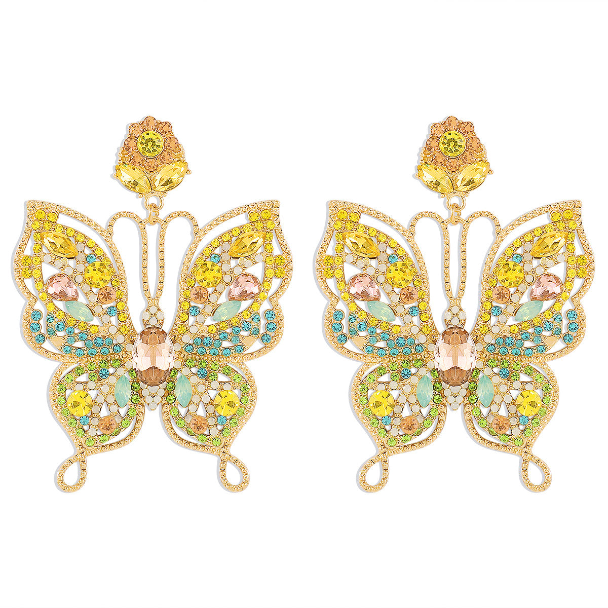 Pendientes góticos vintage de mariposa para mujer con diseño calado, base de aleación y incrustaciones de diamantes de imitación con acabado chapado