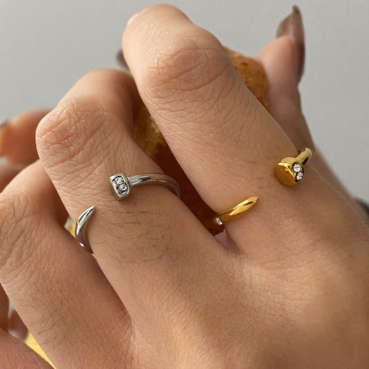Anillo de acero de titanio con chapado, geométrico y minimalista, para mujer, de moda, de acero inoxidable