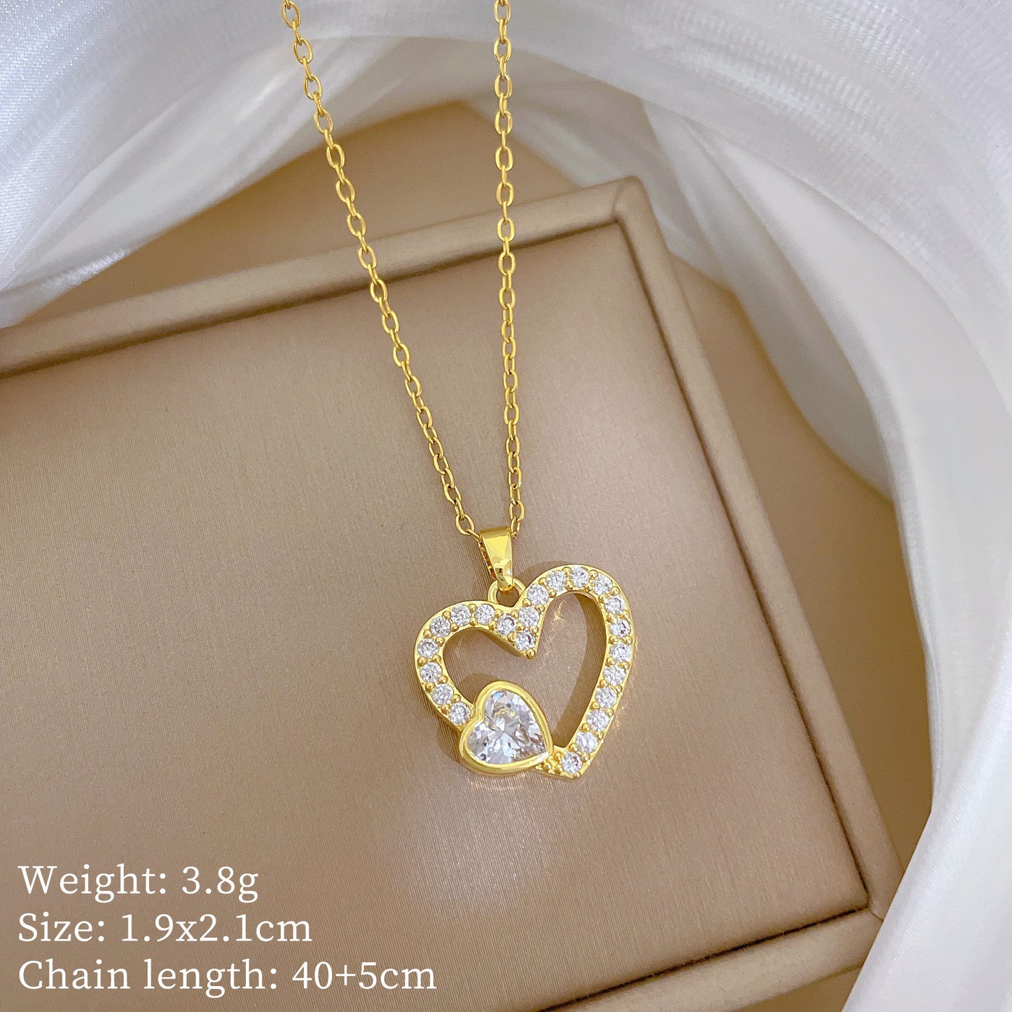 Ciondolo a Cuore in Stile Cartone Animato in Rame con Intarsio di Strass su Collana a Catena a "O" Placcata in Acciaio al Titanio per Donna e Uomo