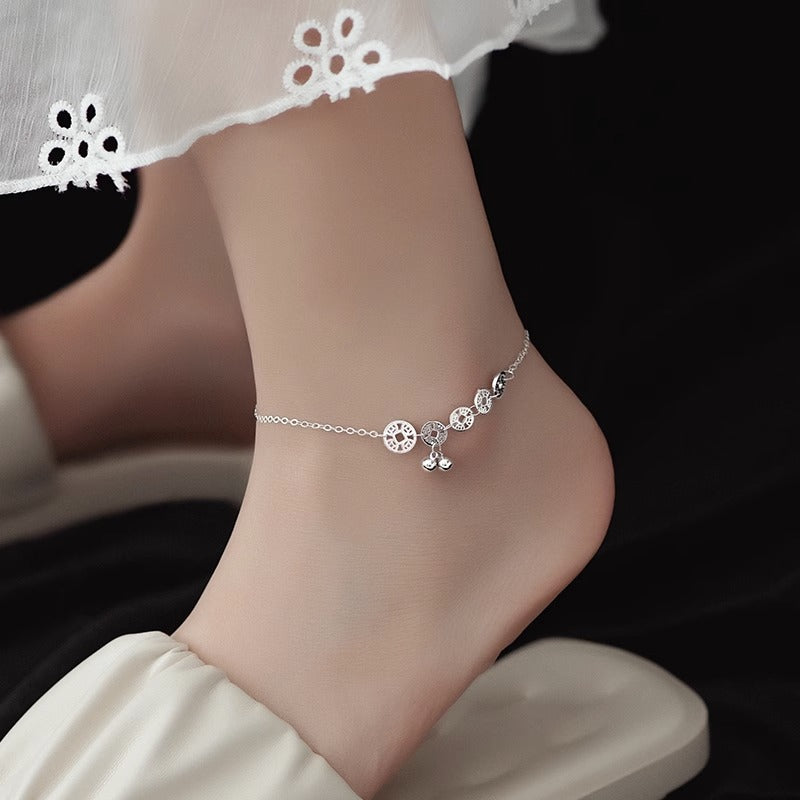 Vintage Coin Bell Anklet 18K Plated Titanium Steel Minimalist Foot Jewelry for Women
