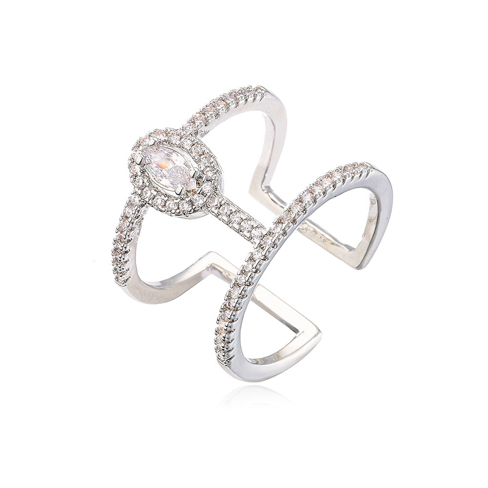 Minimalist Geometric Brass Ring with Micro-Inlaid Cubic Zirconia for Women