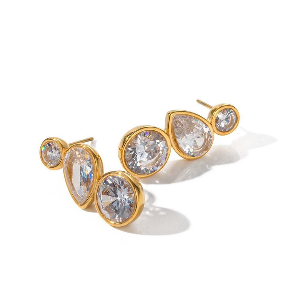 Orecchini geometrici in acciaio inossidabile con placcatura in oro 18 carati e intarsio di zirconi da donna, gioielli alla moda minimalisti lucidi