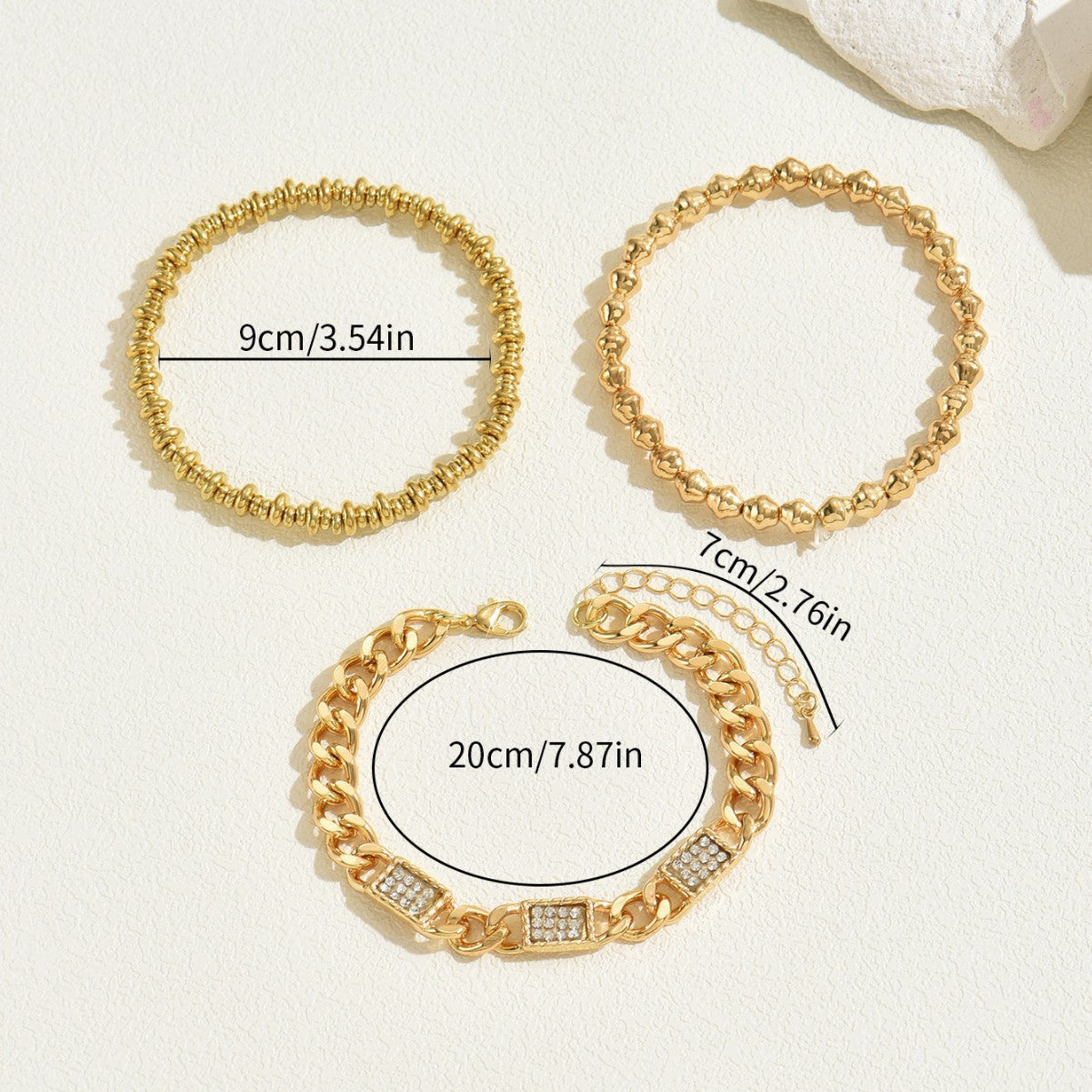 Fashion Geometric Women's Bracelet Set with Rhinestone Inlay and Plated Zinc Alloy Beads for Elegant Everyday Wear