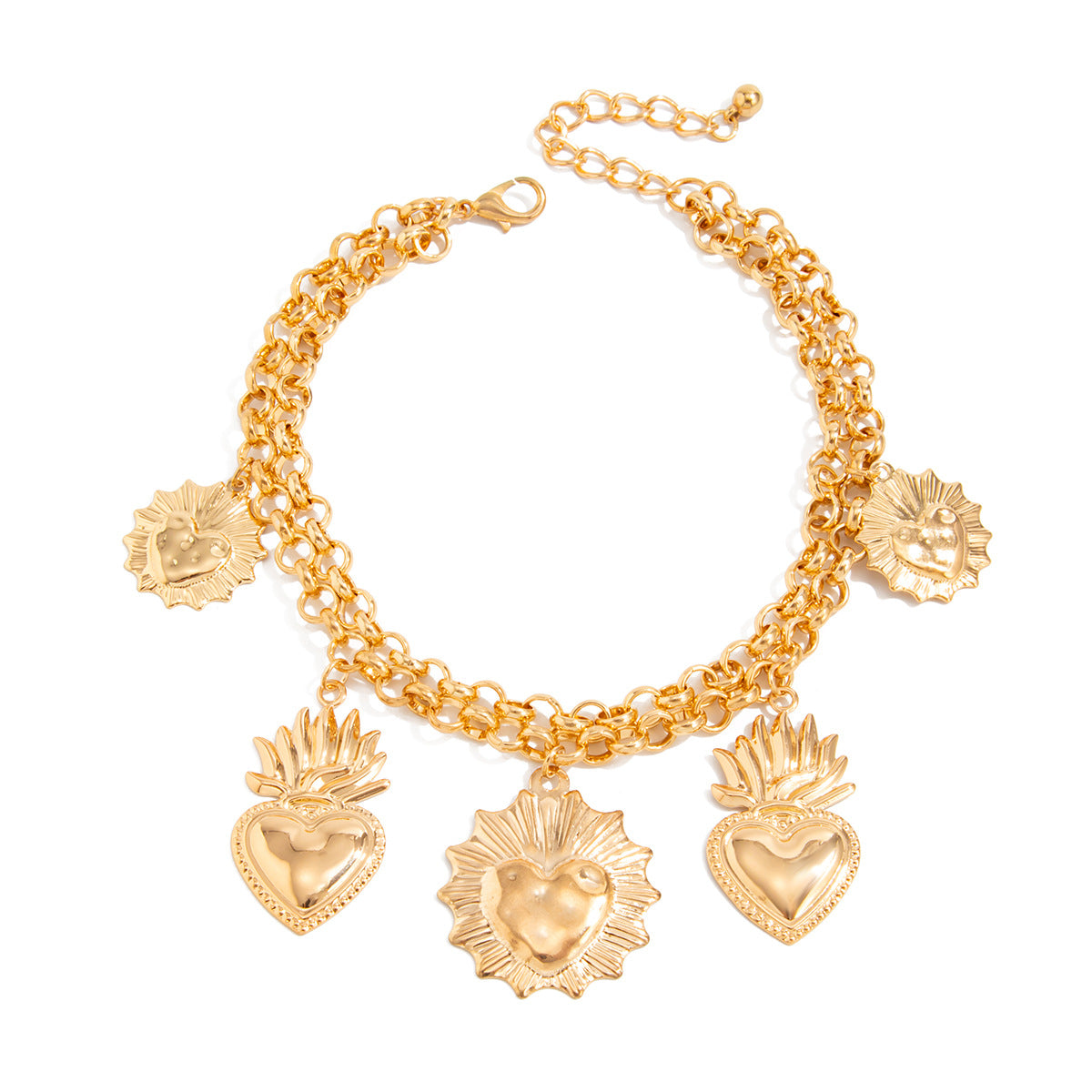 Vintage Heart-Shaped Alloy Anklet with Pearl Accents for Women, Fashionable Pants Hem Decor and Beaded Foot Jewelry
