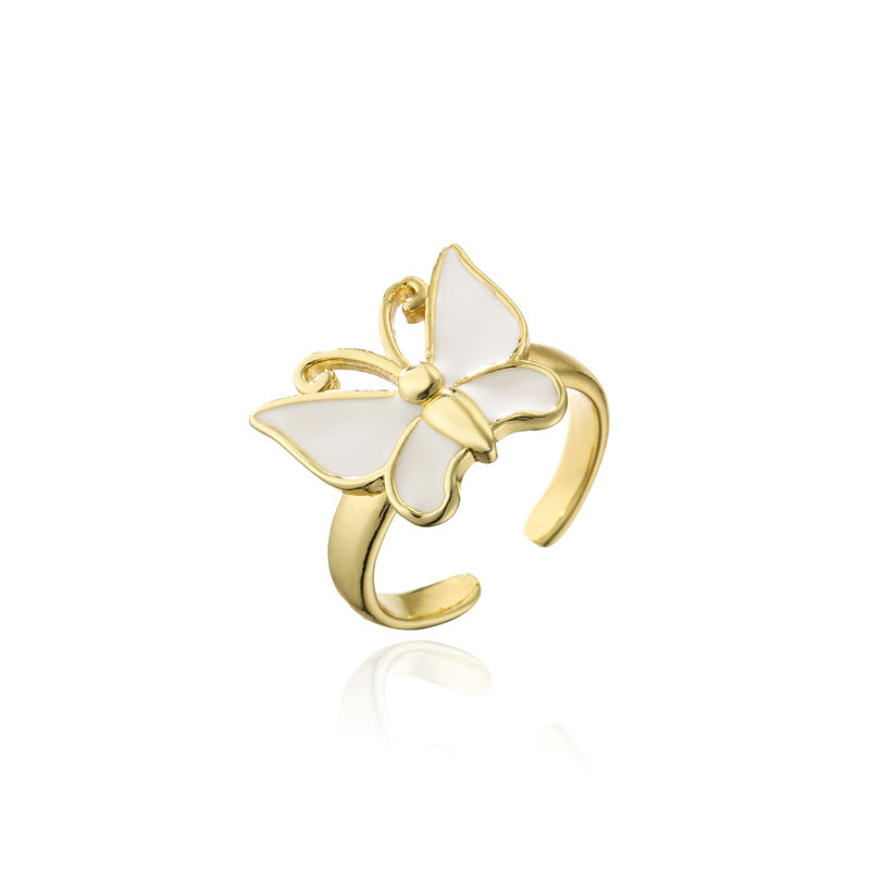 18K Gold Plated Brass Drip Oil Butterfly Open Ring for Women
