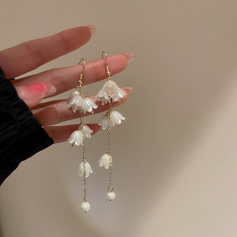 Eleganti Orecchini Pendenti Floreali con Perle e Strass in Argento 925, Stile Lusso Artigianale da Donna