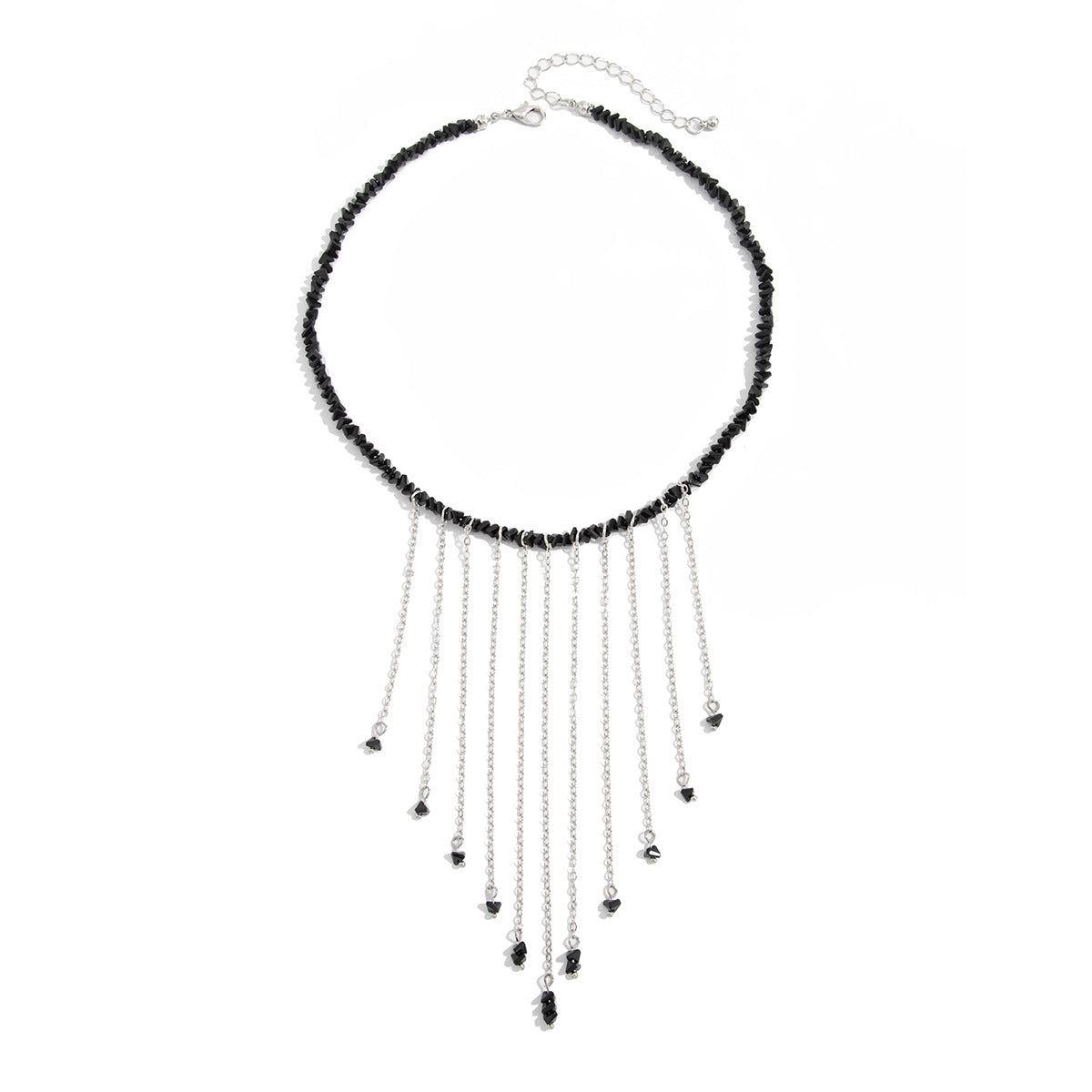 Minimalist Geometric Triangle Crystal Beaded Necklace with Iron Pendant and Tassel for Women Men