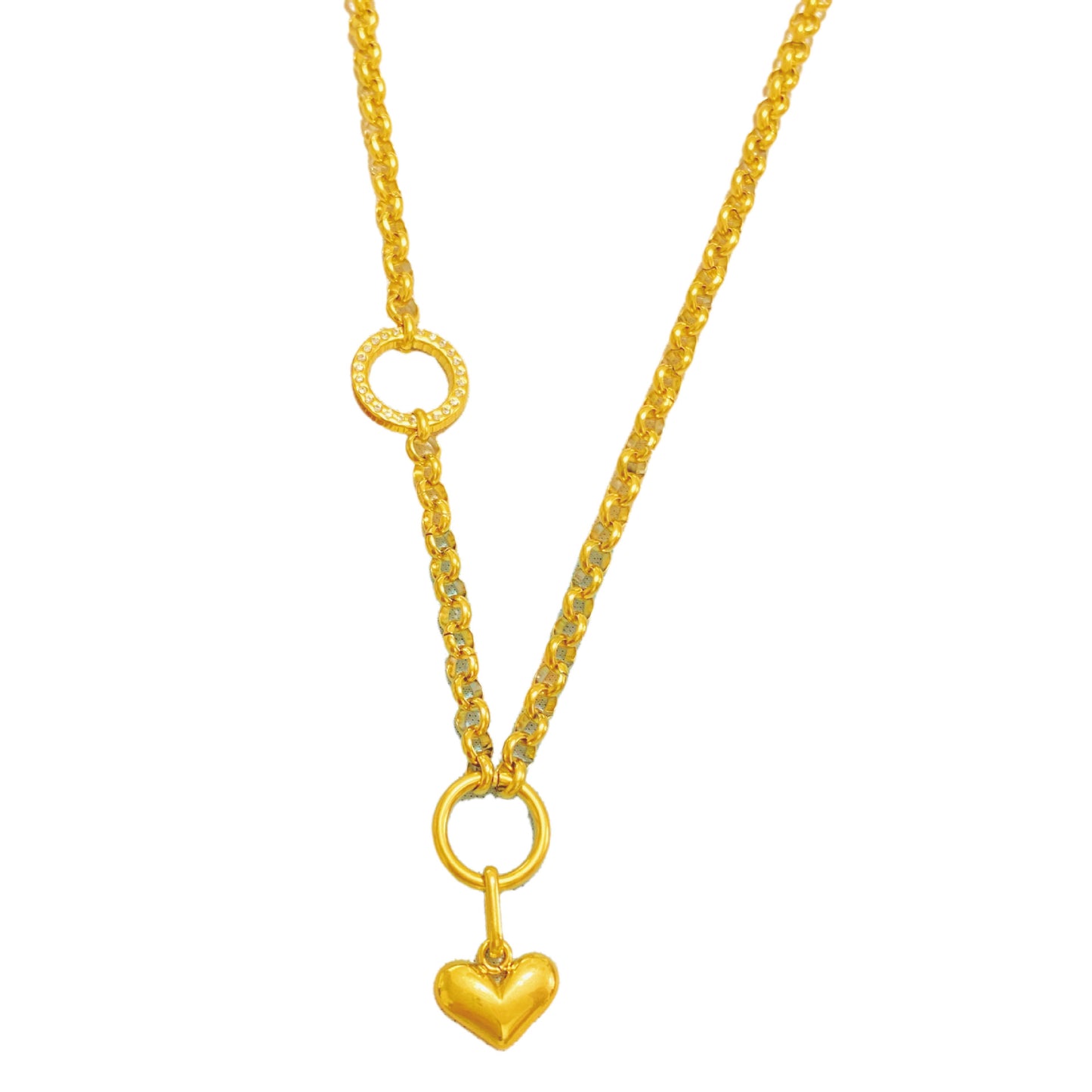 Gold Plated Titanium Steel Heart Pendant Necklace Unisex Geometric Long Chain
