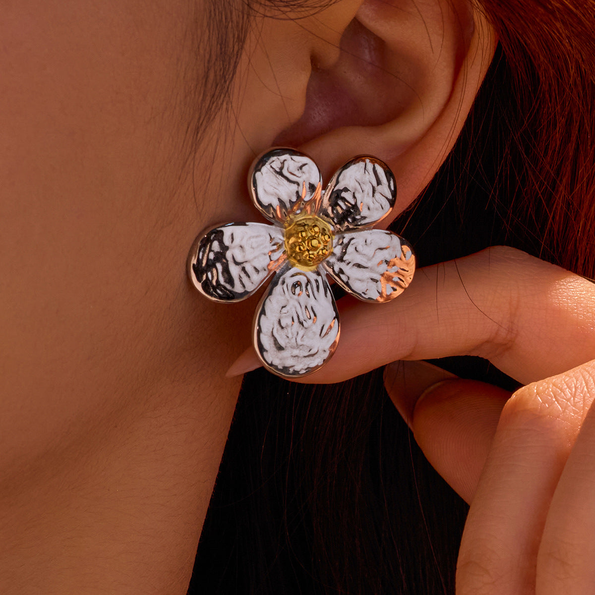 Orecchini da Donna a Cinque Petali Floreali alla Moda in Acciaio Inossidabile con Placcatura in Oro 18K