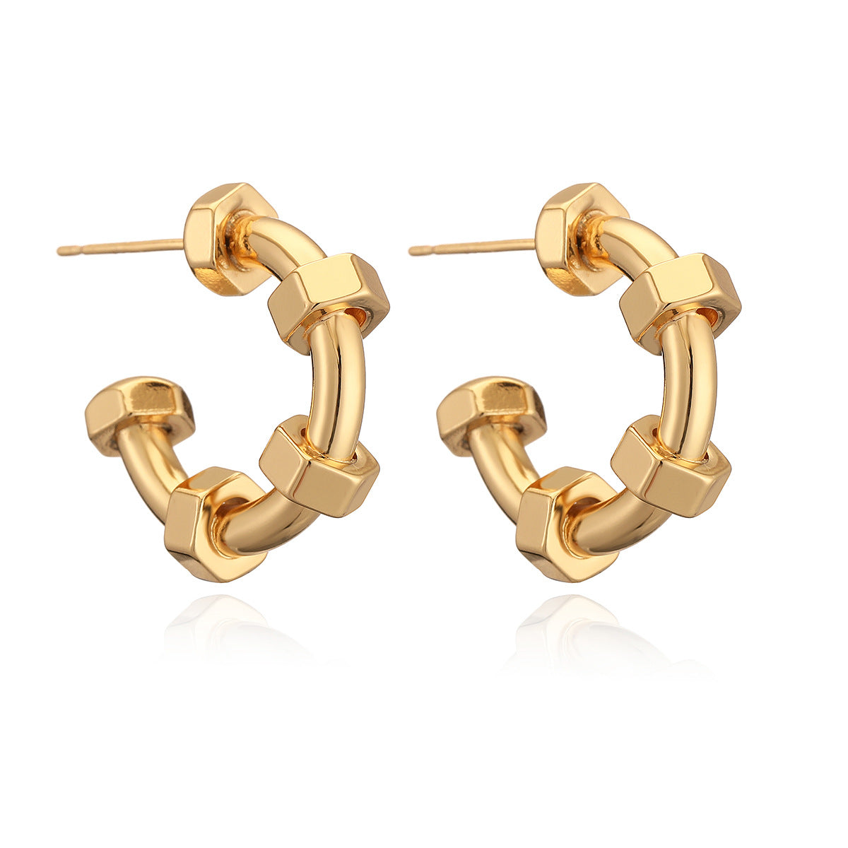 Punk Style Geometric C-Shaped Earrings for Women in Copper with 18K Gold Plating