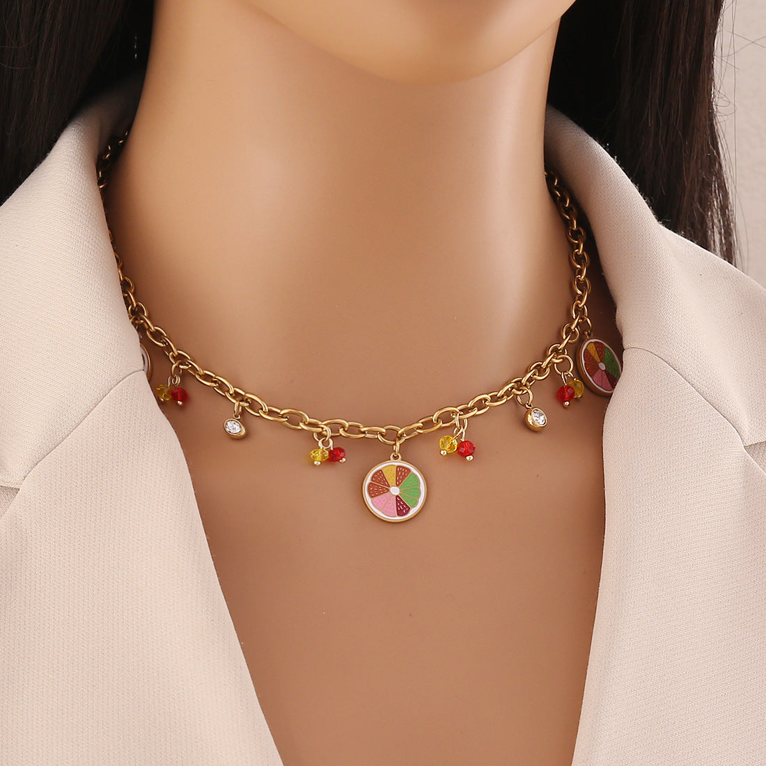 Collana da donna con ciondolo a forma di frutta in acciaio inossidabile, design ananas, anguria e avocado, catena cubana elettrodeposta, stile Fashion OL