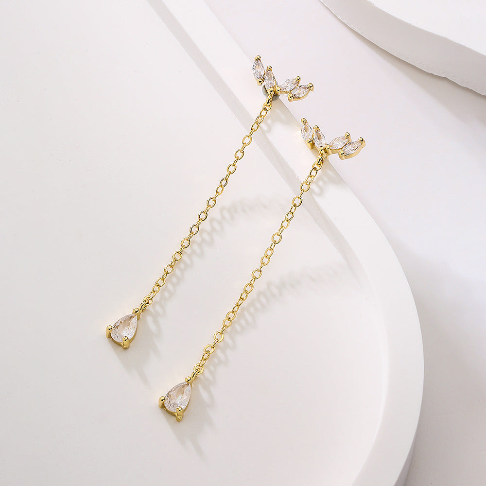 Orecchini a Nappa Geometrici da Donna in Rame con Placcatura in Oro 18K e Dettagli in Zirconi