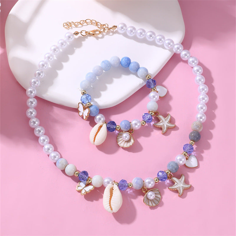 Collana a fiocco minimalista in resina per ragazze con perle e stelle marine, gioielli per bambini in stile vacanza al mare