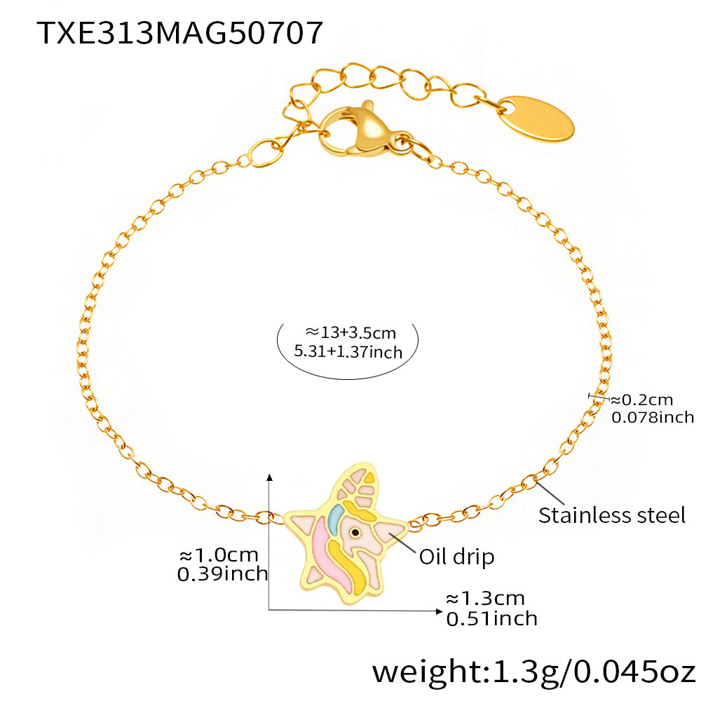 Set di collana con ciondolo unicorno di dopamina a cartoni animati carino per bambini con ciondolo in acciaio al titanio e catena in acciaio inossidabile