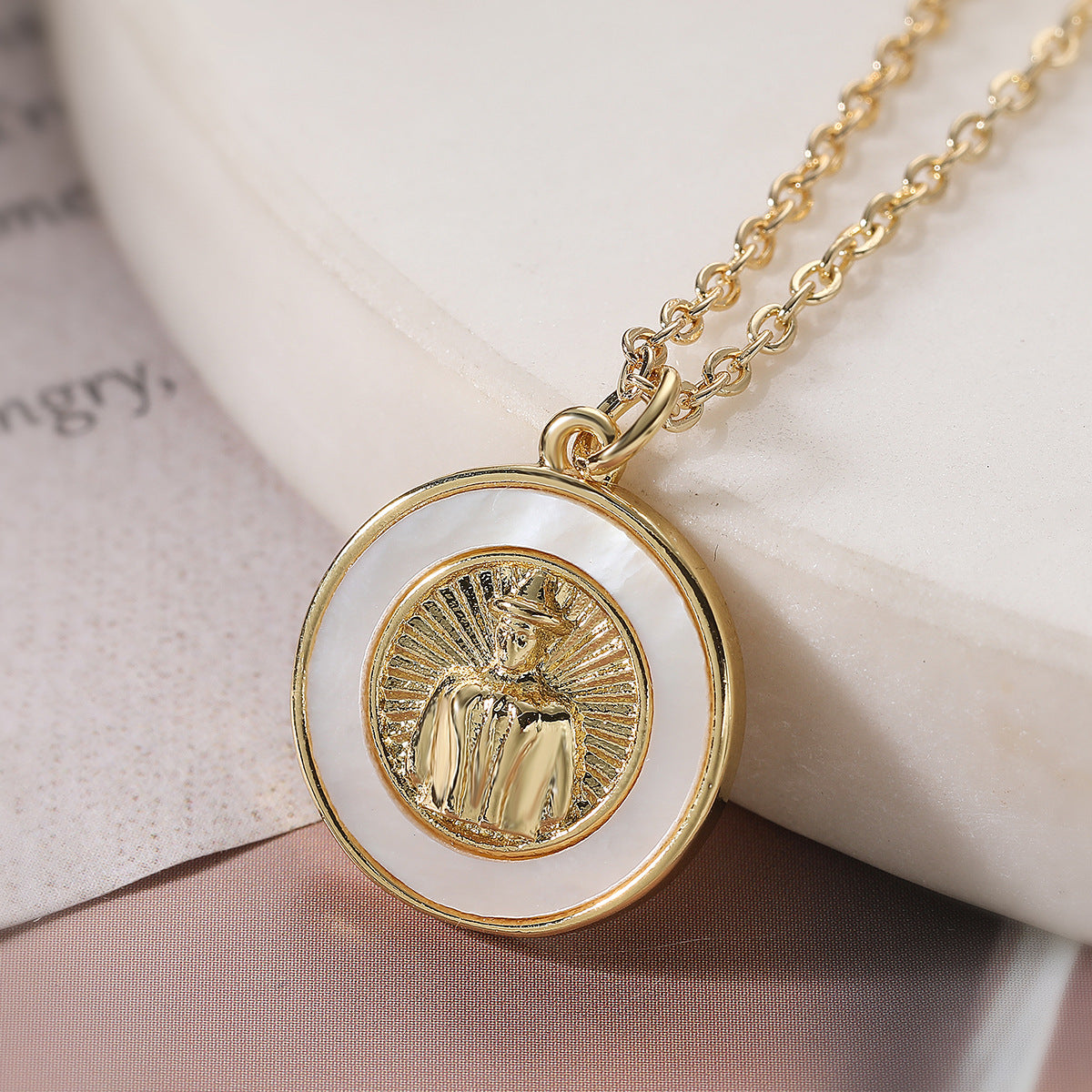 Minimalist Round Geometric Brass Plated Necklace with Cubic Zirconia for Women