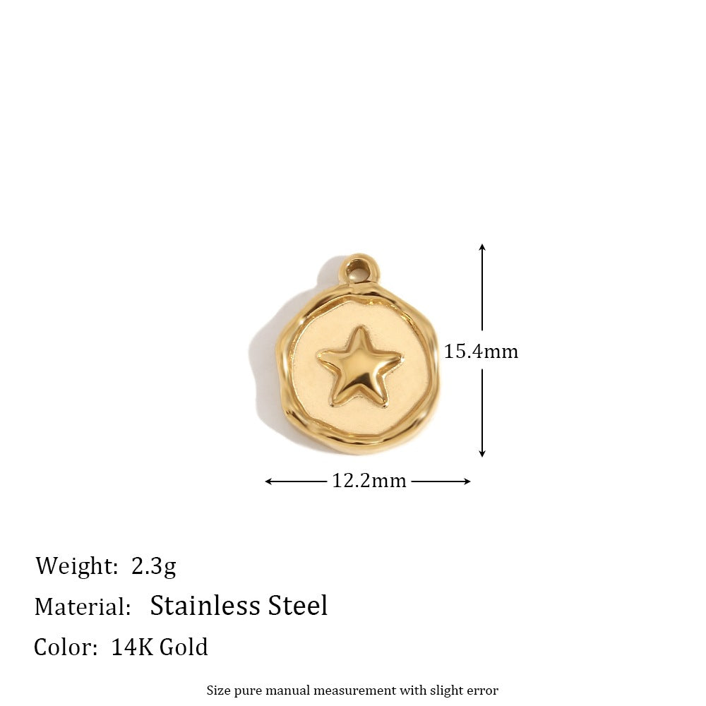 Minimalist Geometric Pendant with 14K Gold Plated Stainless Steel Round Heart Shape and Greek Key Pattern for DIY Jewelry Making