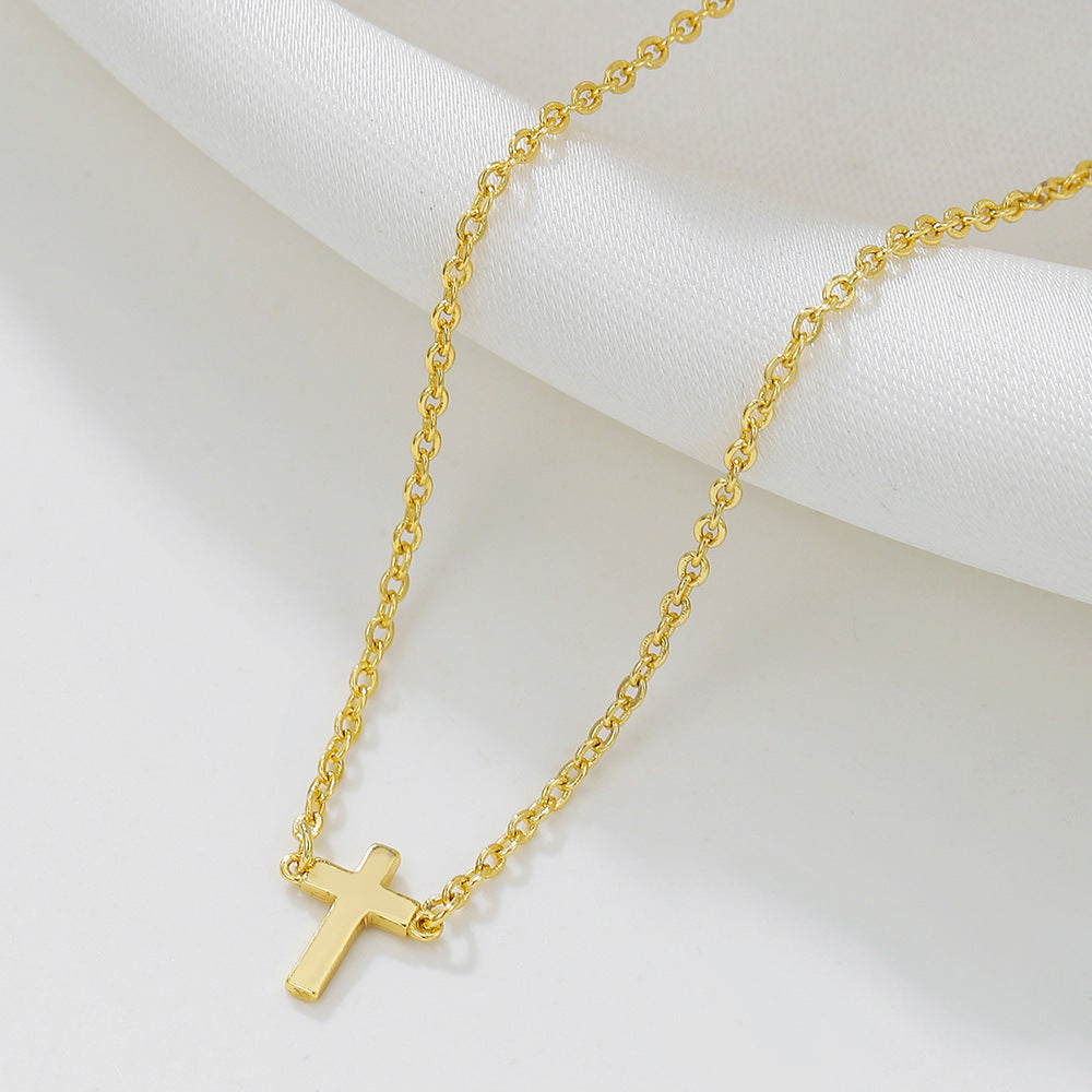 Minimalist Solid Copper Cross Pendant Necklace for Women with Gold Plating, O-Chain, Delicate Clavicle Chain in Contemporary Style