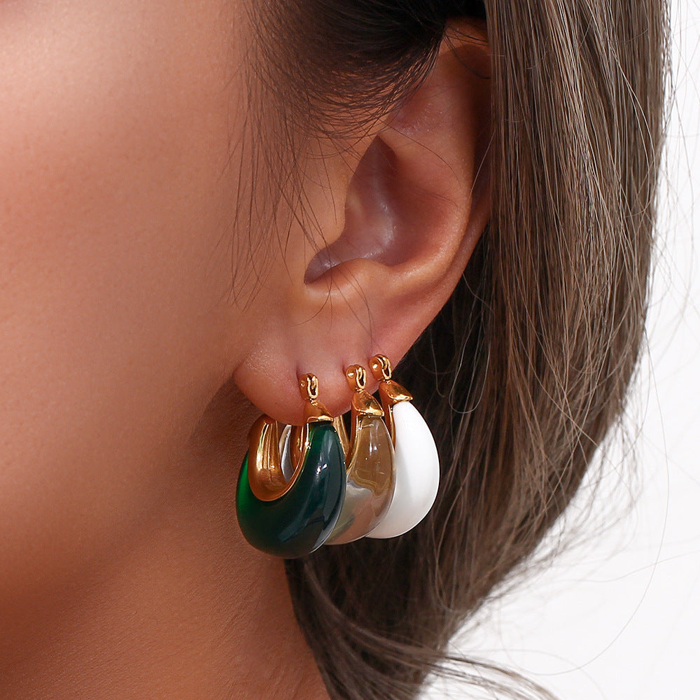 Minimalist Retro Fashion Stainless Steel Circular Hoop Earrings for Women with Plated Finish