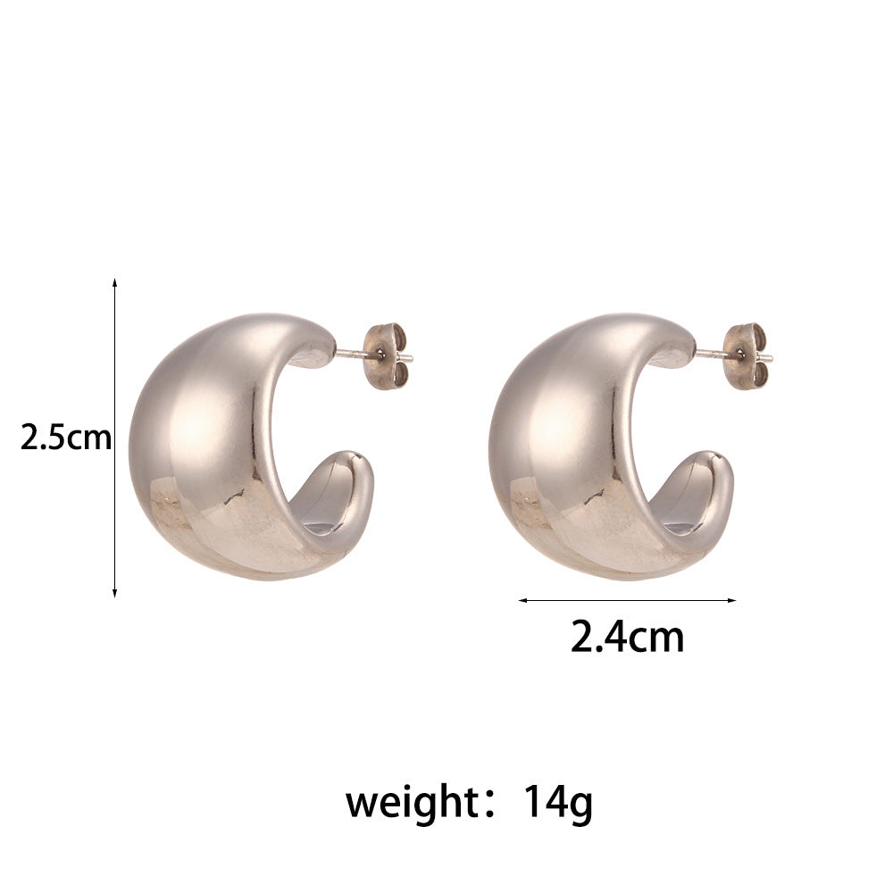 Minimalist Geometric Stainless Steel Hoop Earrings for Women with Silver Plated Finish and Diamond-Cut Faceting