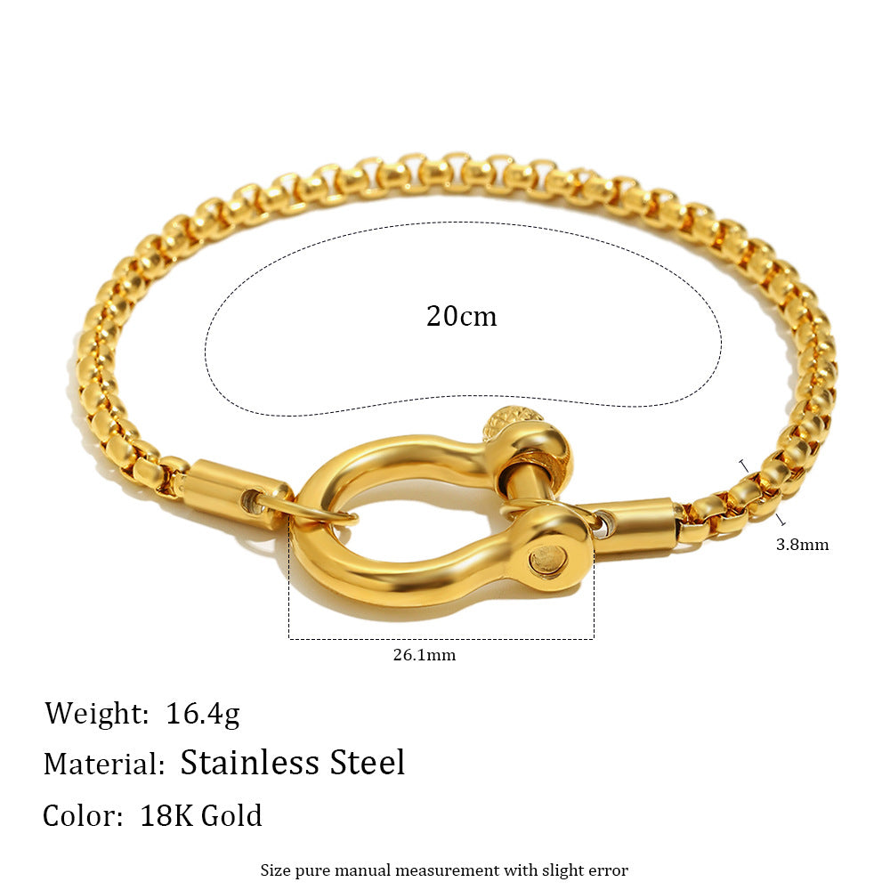 Fashionable Geometric Stainless Steel Plated 18K Gold Square Pearl Toggle Clasp Bracelet for Women