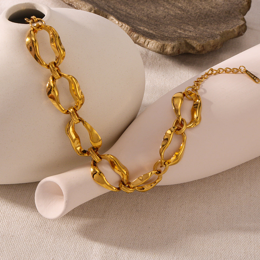 Minimalist Geometric Stainless Steel Bracelet with 18K Gold Plating for Women