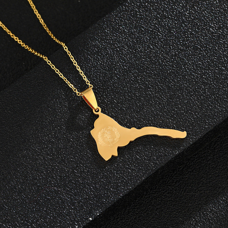 Retro Geometric Pendant Necklace in Stainless Steel with Enamel Finish for Unisex Wear