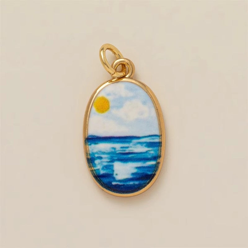 Elegant Minimalist Vintage Oval Geometric Brass Plated Bag Charm