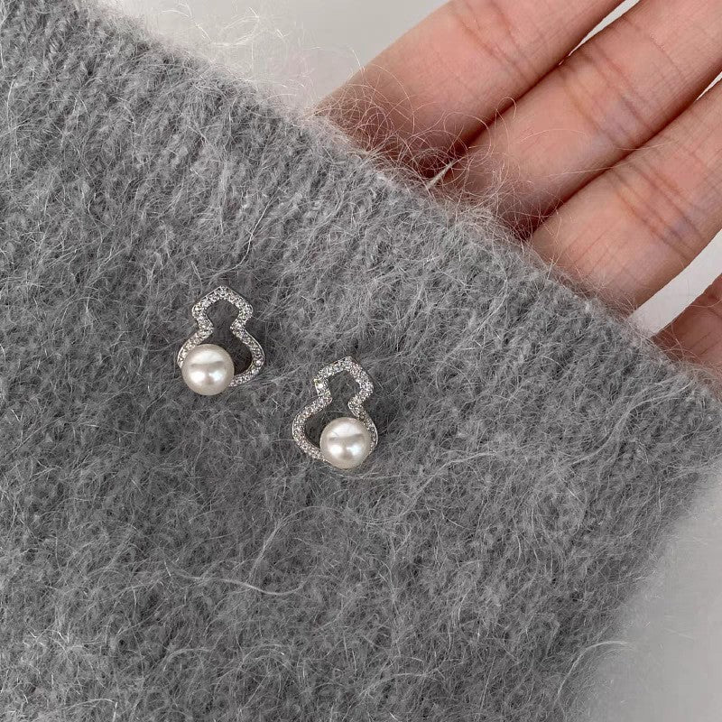 Pendientes de perlas geométricos para mujer con detalles de circonitas, postes de acero galvanizado, estilo retro lujoso y elegante para otoño e invierno