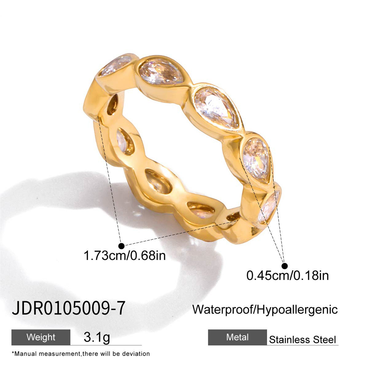 Elegant Geometric Heart Stainless Steel PVD Gold Plated Cubic Zirconia Ring for Women