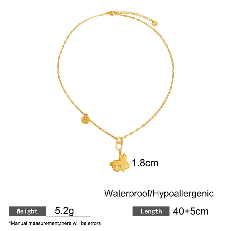 Cute Rabbit Letter Titanium Steel Gold Plated Necklace
