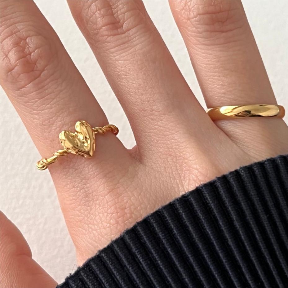 Anillo de plata de ley 925 con corazón irregular geométrico y minimalista para mujer