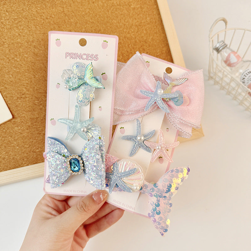 Dulce pinza de pelo de princesa del océano de dibujos animados para niñas con detalle de lazo y accesorio para el pelo de tela con forma geométrica