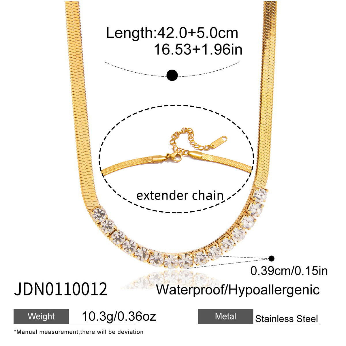 Collar minimalista geométrico de acero de titanio con colgante de diamantes de imitación chapado en PVD de oro de 18 quilates para mujer