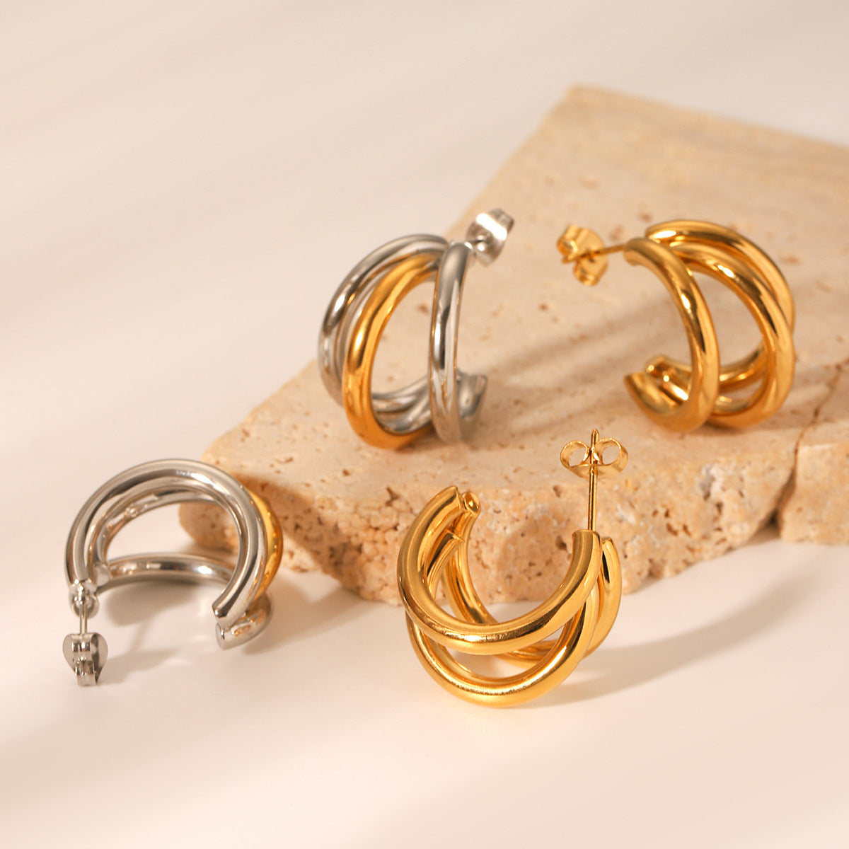 Minimalist Geometric Stainless Steel Earrings for Women with Gold and Silver Plated Finish