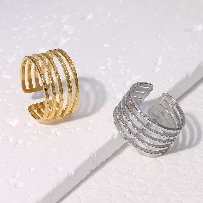 Minimalist 18K Gold Plated Open Geometric Titanium Steel Ring for Women