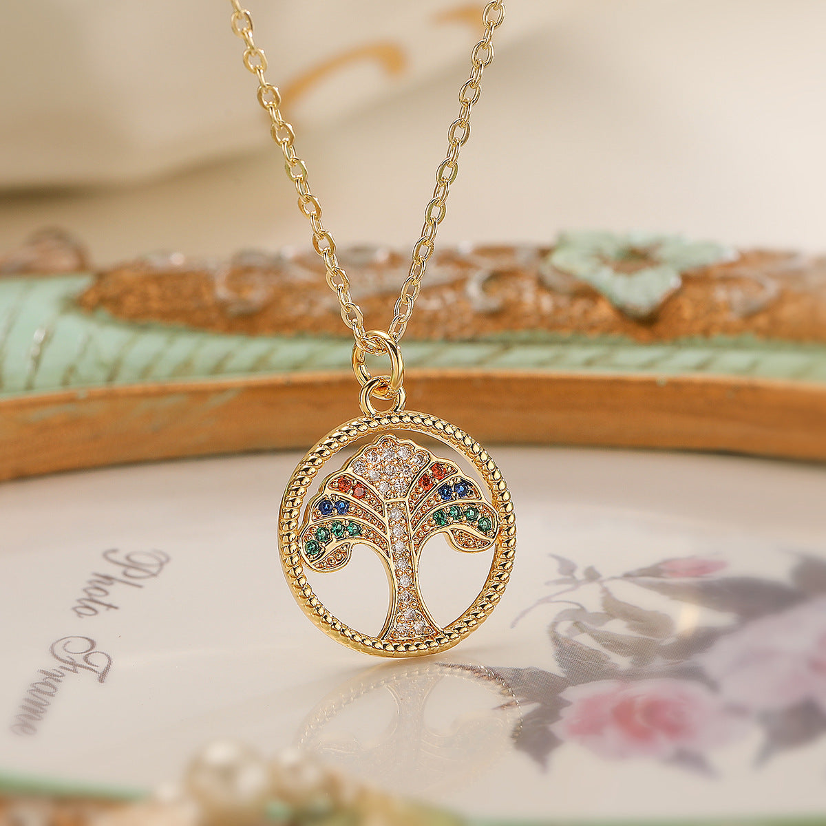Minimalist Elephant Tree of Life Heart Pendant Necklace for Women with Copper Chain