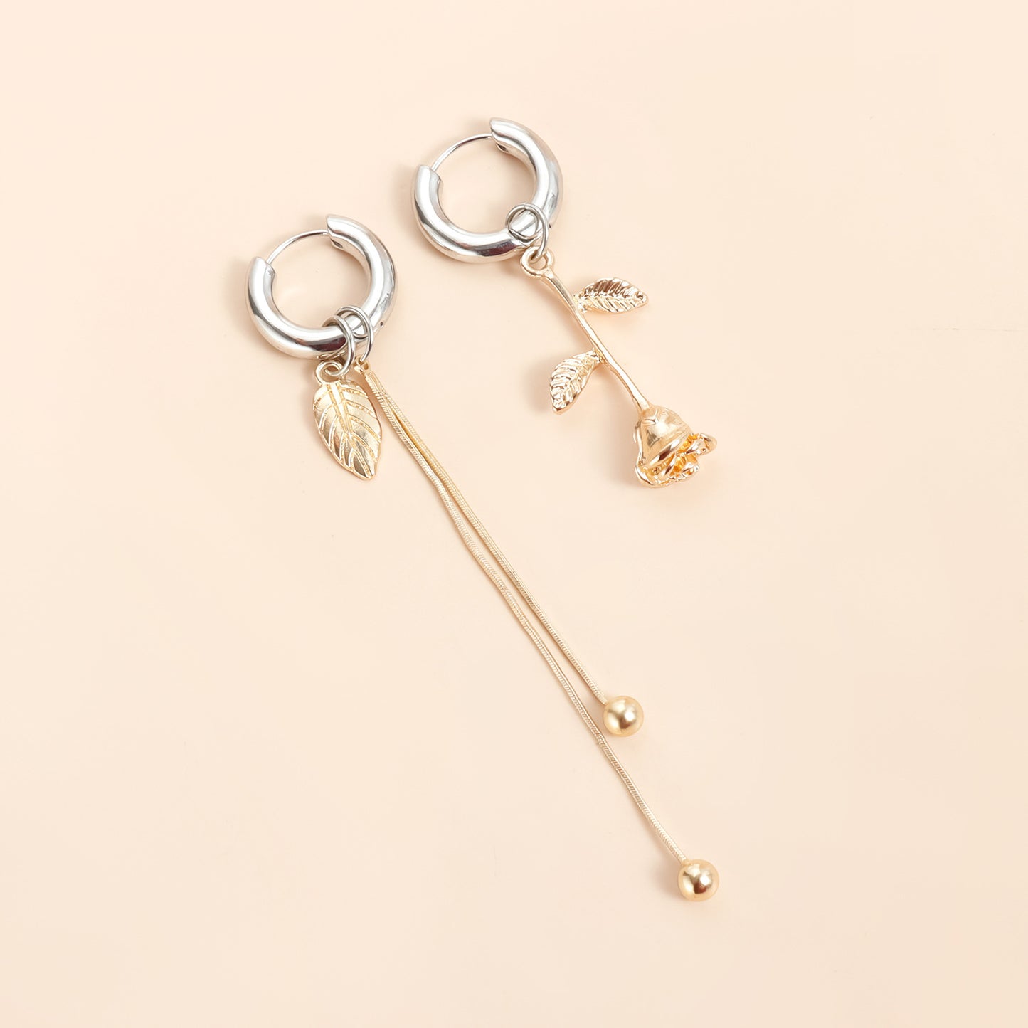 Two-Tone Gold and Silver Plated Geometric Rose Floral Hoop Earrings for Women