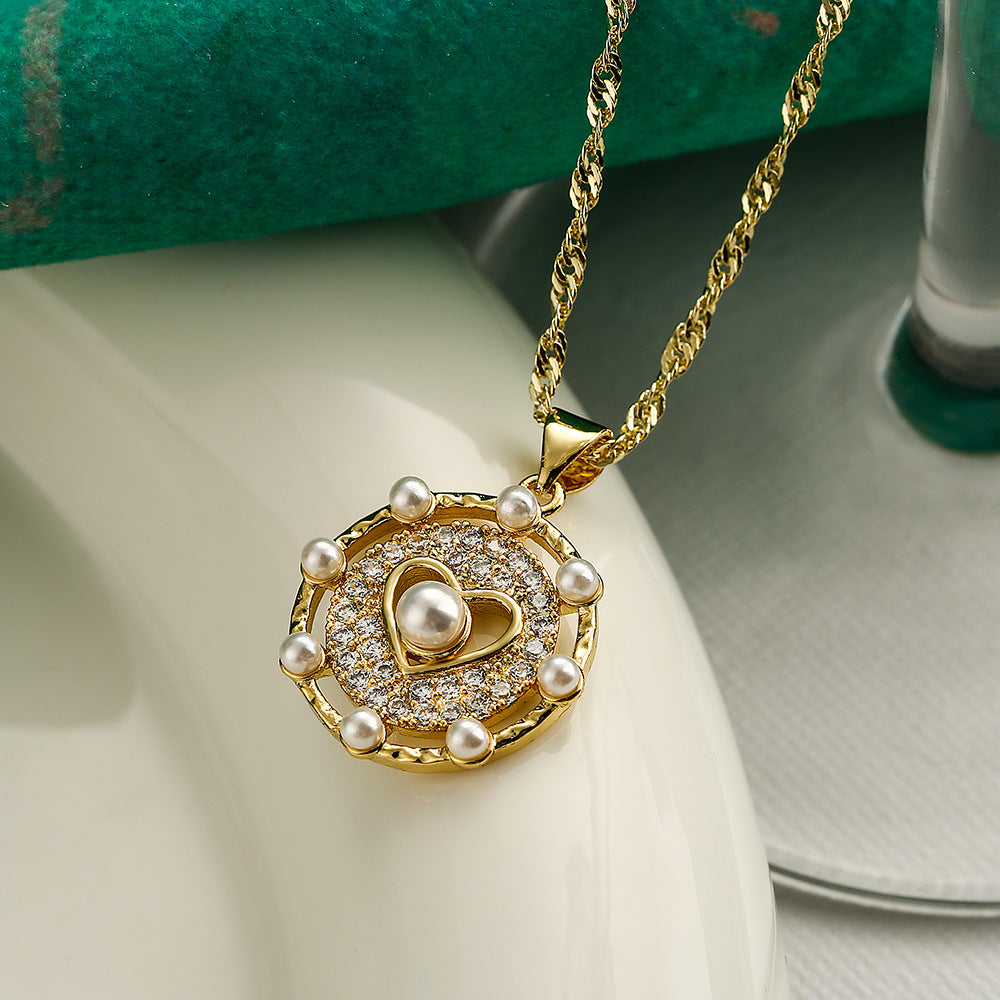 Collana pendente a stella minimalista in rame con zirconi e perle da donna