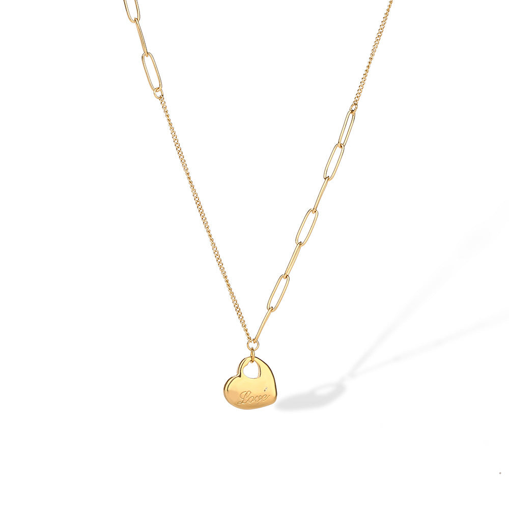 Minimalist Heart-Shaped Titanium Steel Pendant Necklace for Women with Irregular Geometric Design, Hypoallergenic Clavicle Chain