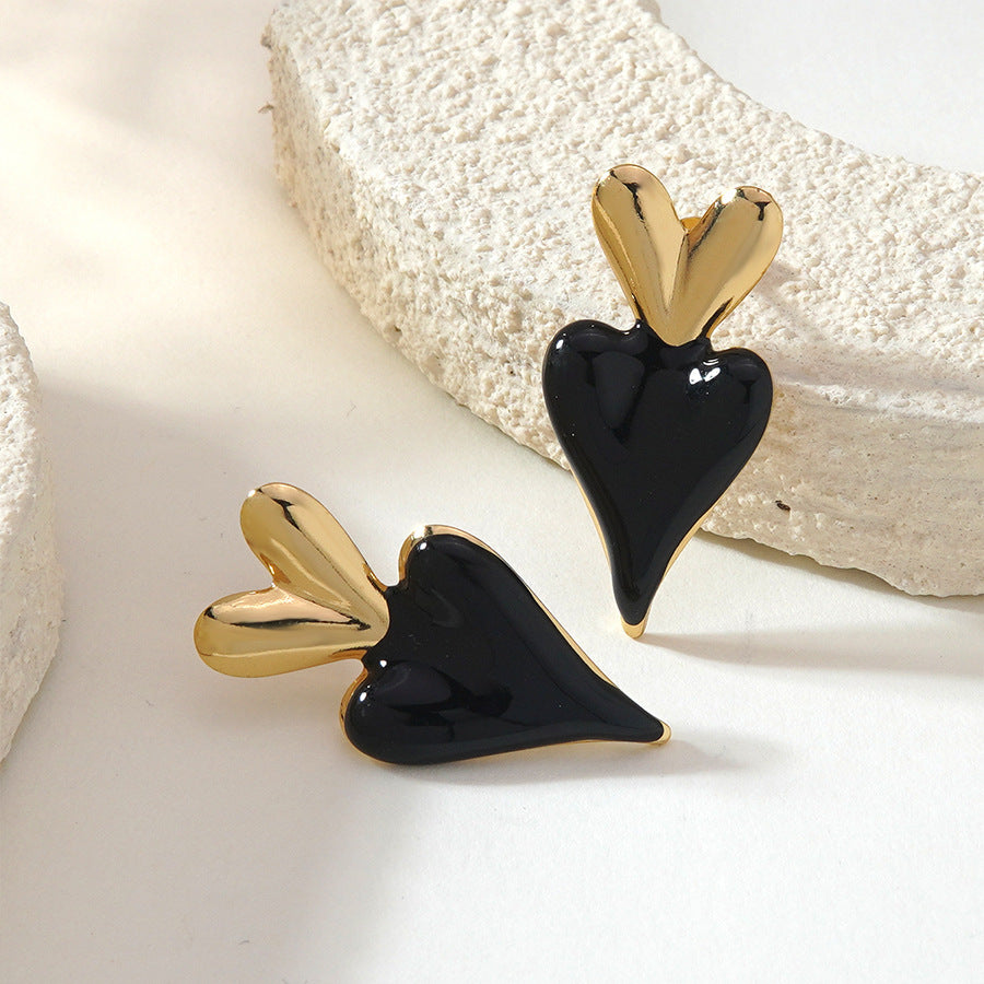 Orecchini in Acciaio Inox a Goccia d'Olio a Cuore Dolce ed Elegante